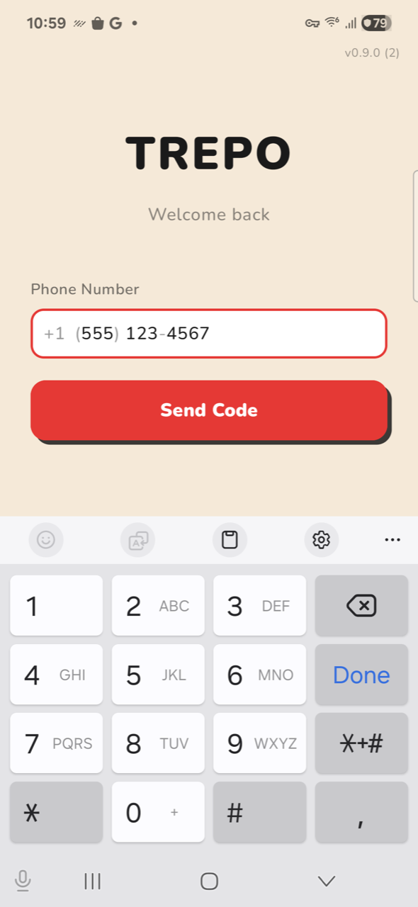 Sign in — number entered