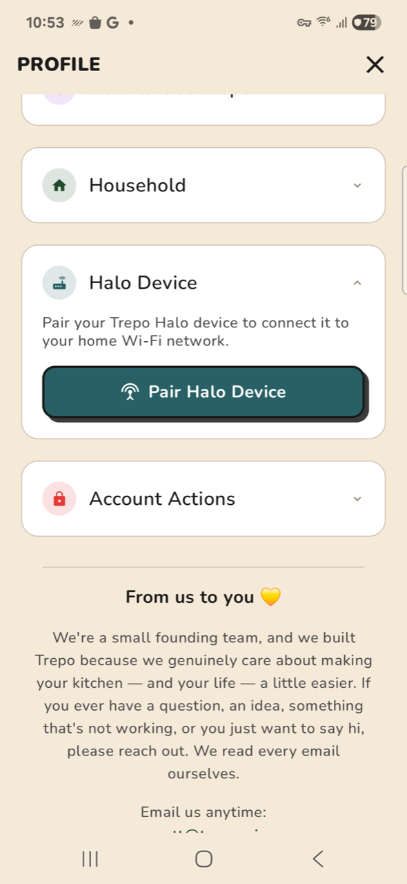 Profile — Halo Device section