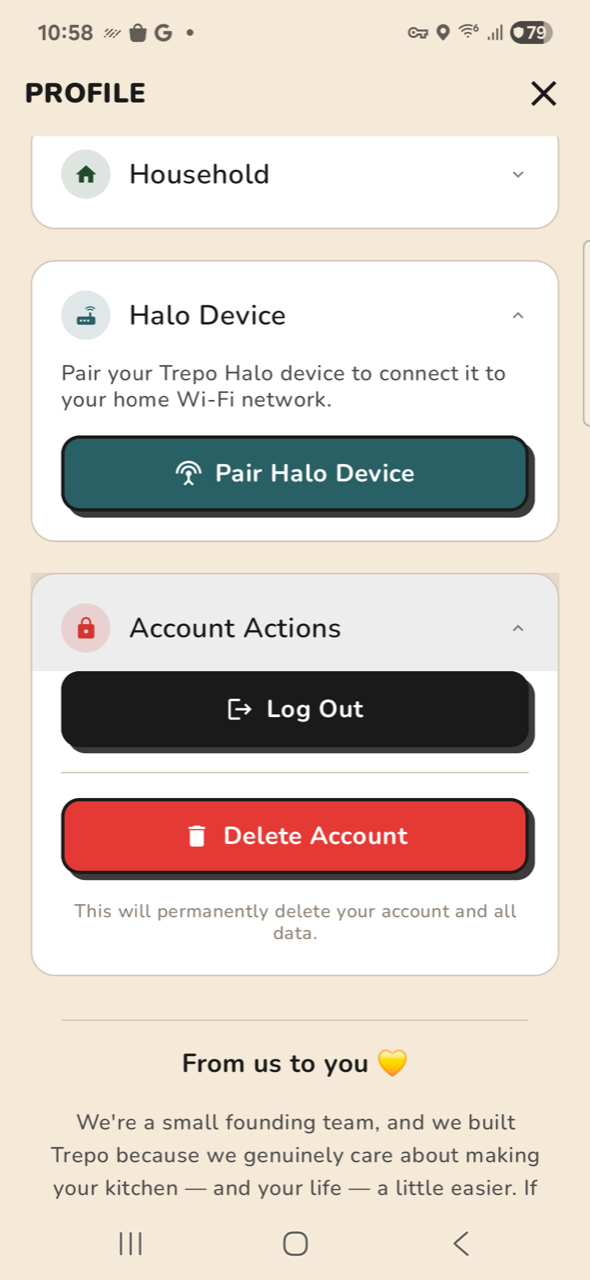Profile — Account Actions