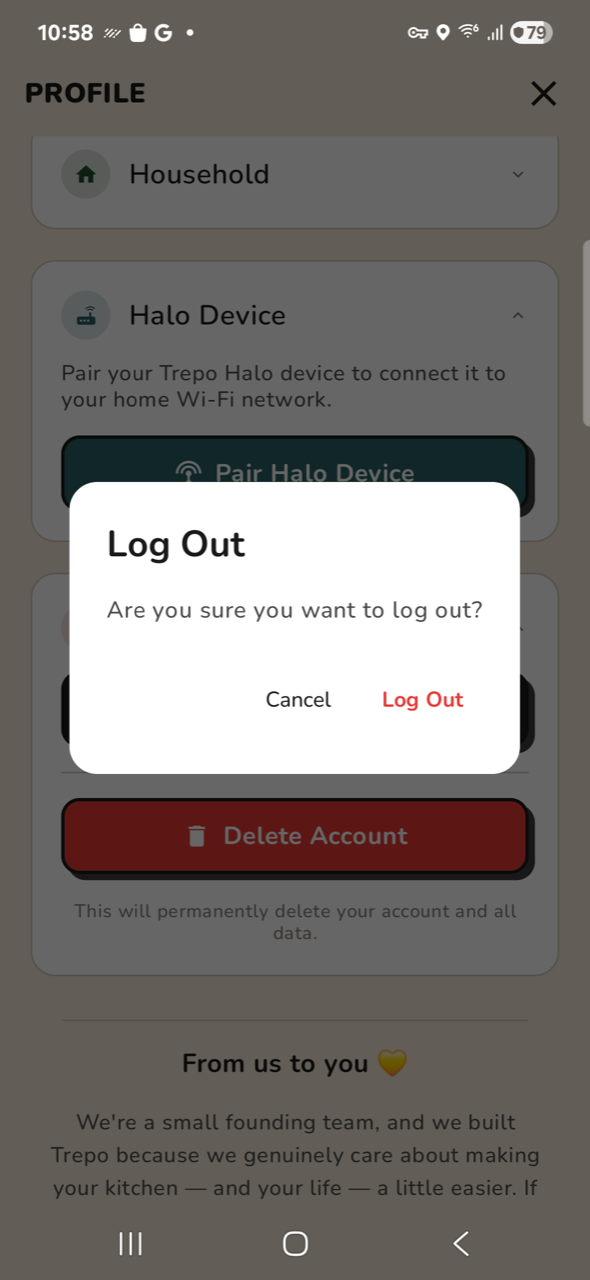 Log out — confirm dialog