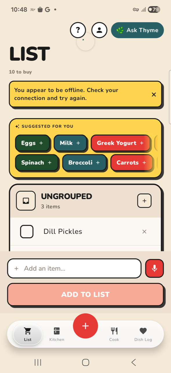 List — offline error banner
