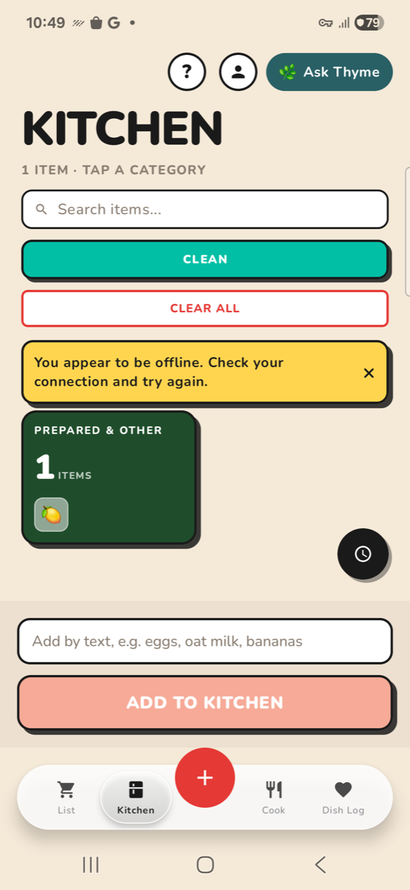 Kitchen — offline error banner