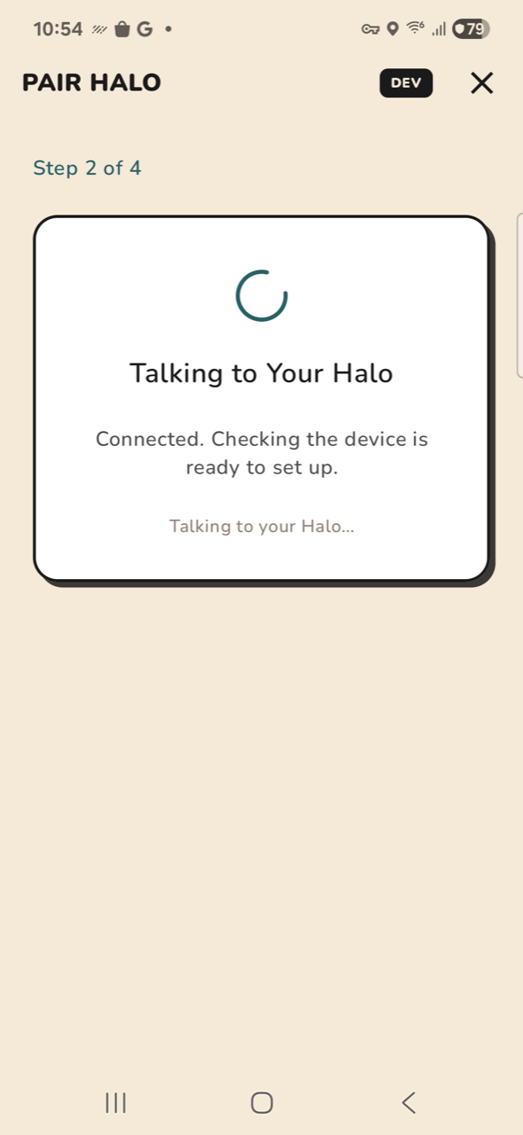 Halo — Step 2, connecting to device