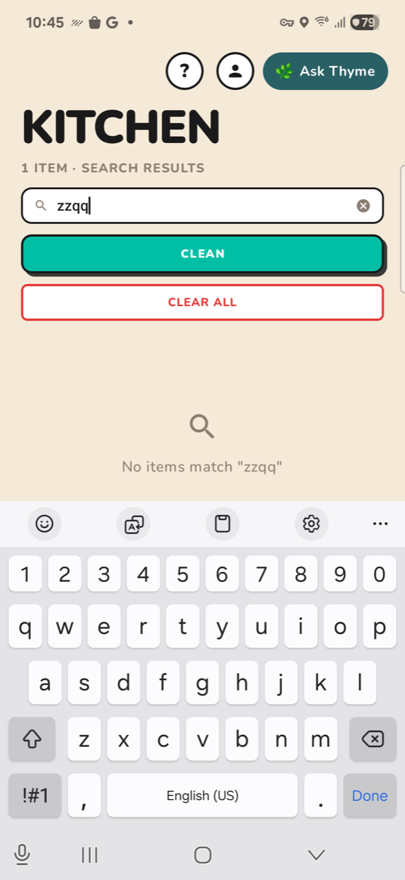 Kitchen — search, no match