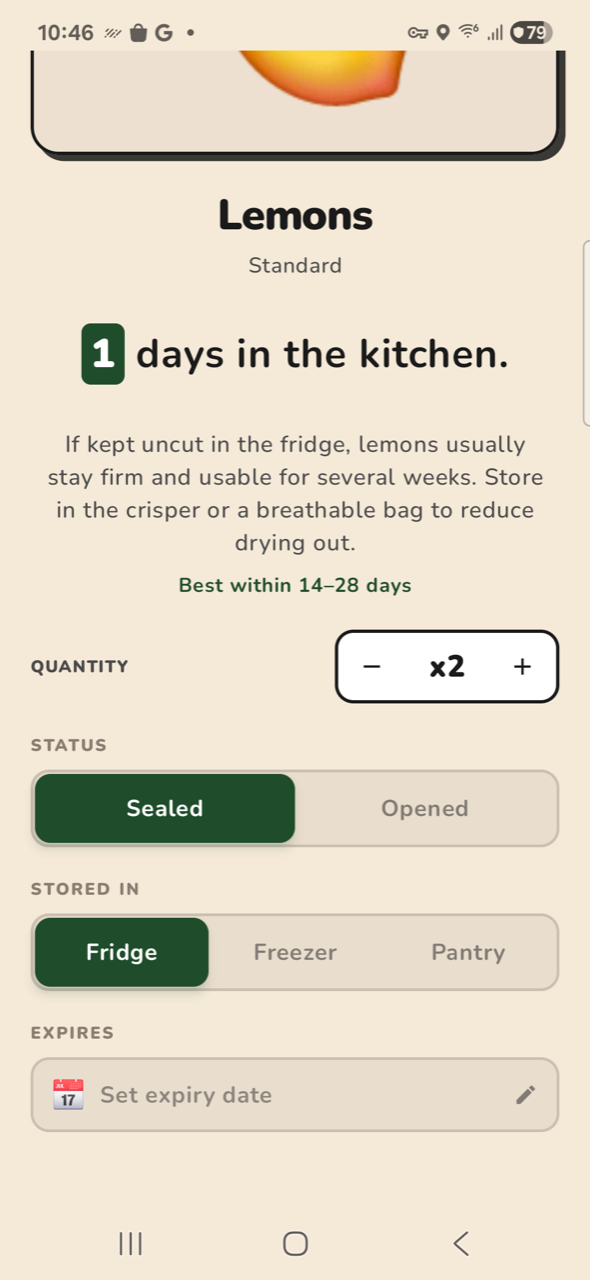 Kitchen — item detail, scrolled