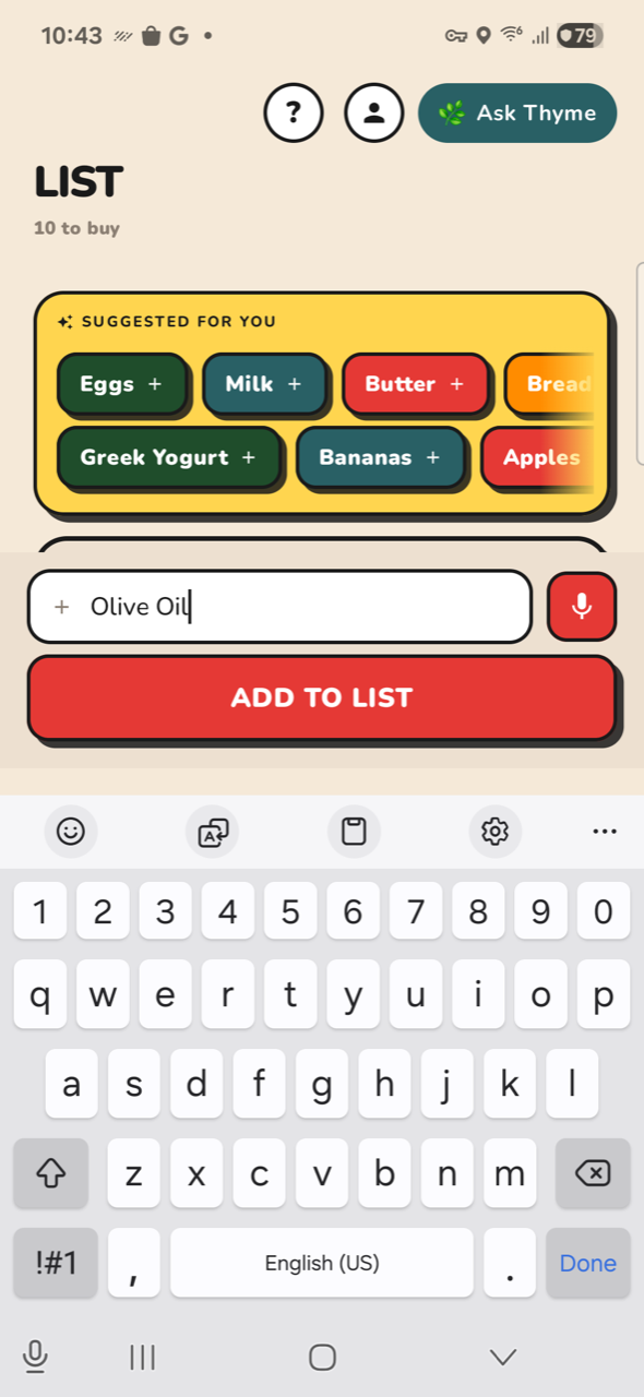 List — composer with text + keyboard